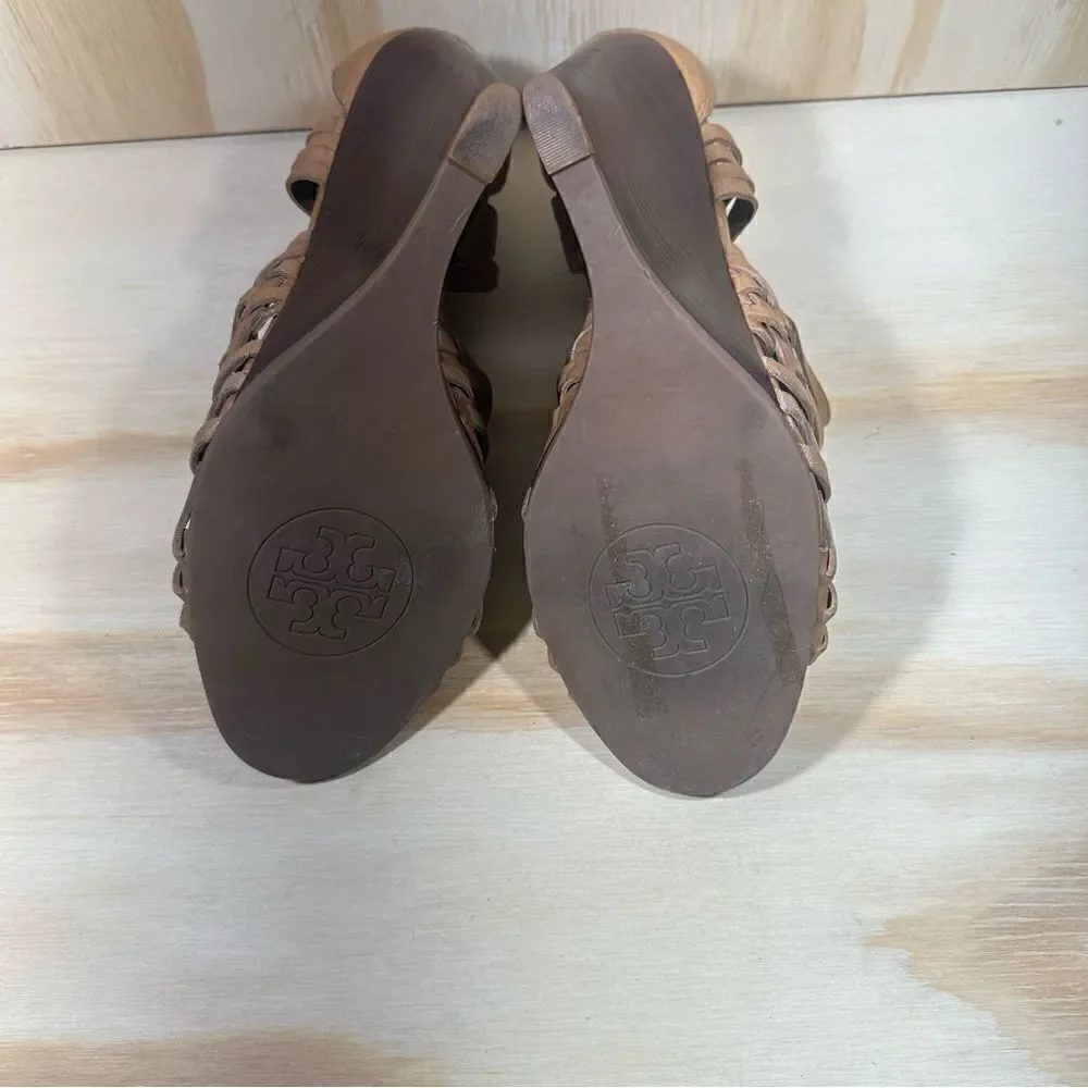 Tory Burch Tevray Braided Leather Wedge Sandals Women’s Size 10